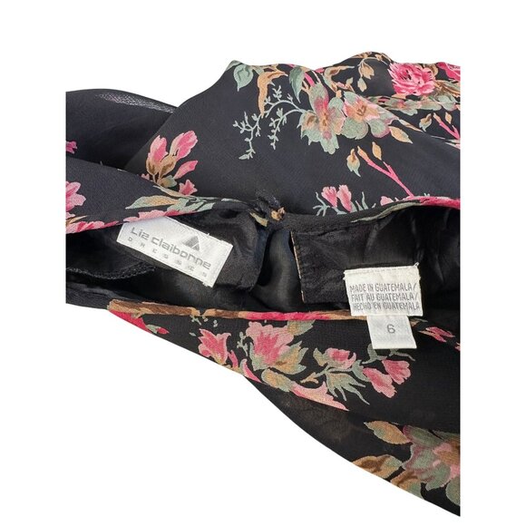 Vintage 90s Liz Claiborne Black Floral Sheer Dress Ruffle Hem Size 6 Grunge - Picture 8 of 8